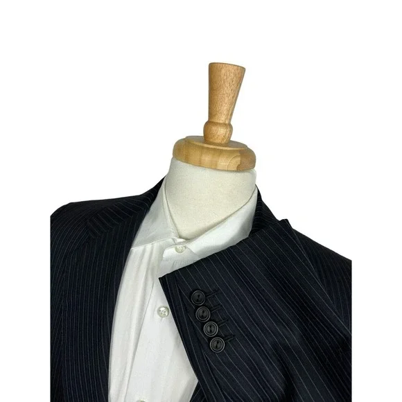 Edgar Pomeroy Bespoke Black Striped Pure Wool Mens Suit 40R Pant 32x30